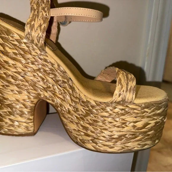 Miss Lola Beige Platform Wedge Sandals - Picture 3 of 4
